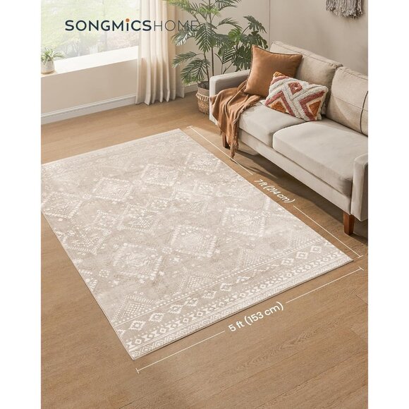 New 5x7 Cappuccino Beige Area Rug, Washable Non-Slip Carpet for Living Room - Picture 7 of 10